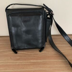 Roots Black Leather Messenger Bag